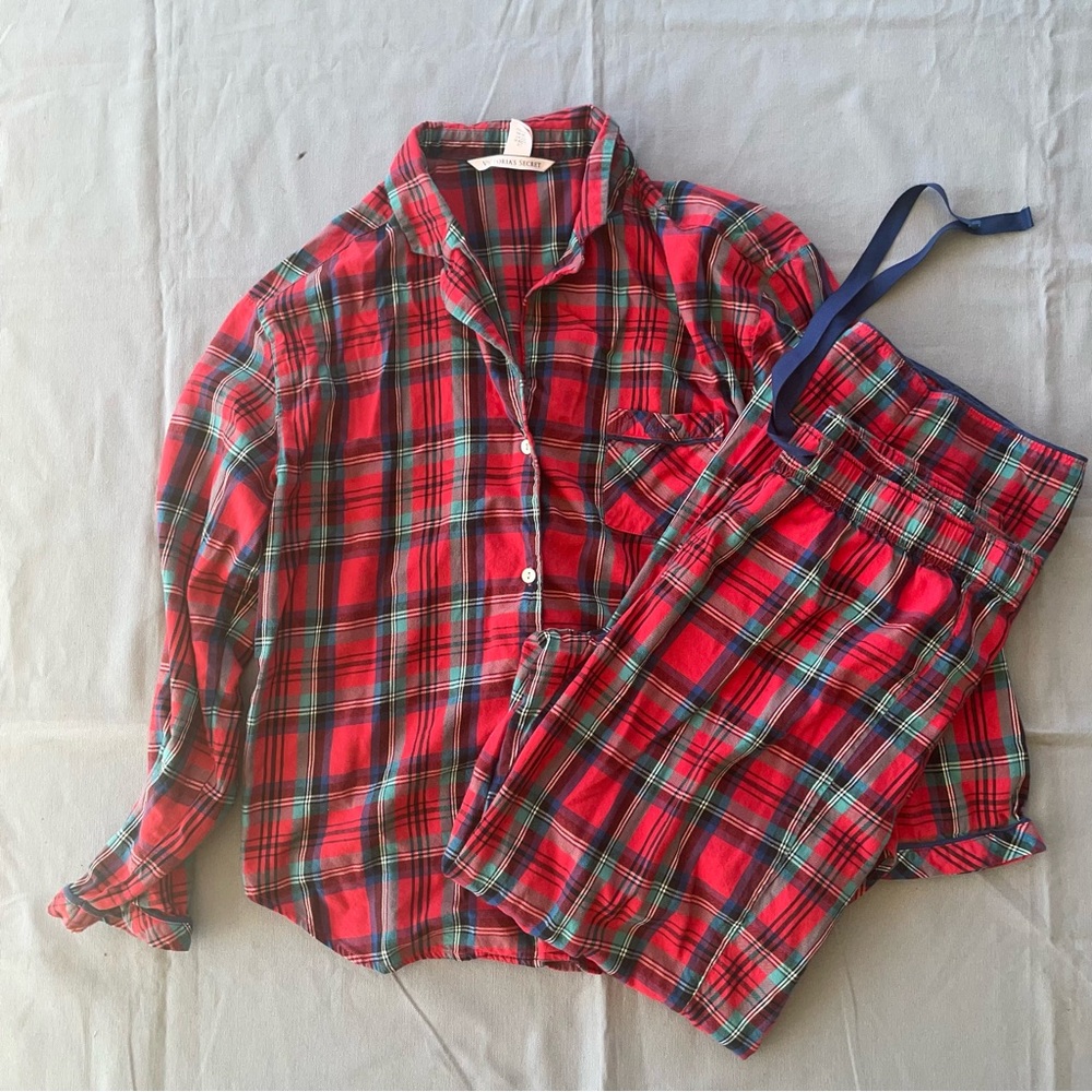 Victoria's Secret Lightweight Flannel PJ Pajama Set Red Plaid Size M Plaid  EUC